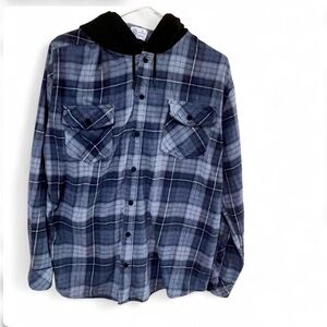 Hurley Hooded Plaid Button-Up Shirt Jacket - Blue Gray men’s xl